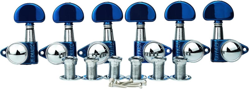 guyker Guitar Locking Tuners (3L + 3R) - 1:21 Gear Ratio High End Roto-Grip Rotomatic Lock String Tuning Key Pegs Machine Head with Big Handle Replacement Part(GK-D-502SP, Blue Chrome) - Image 3